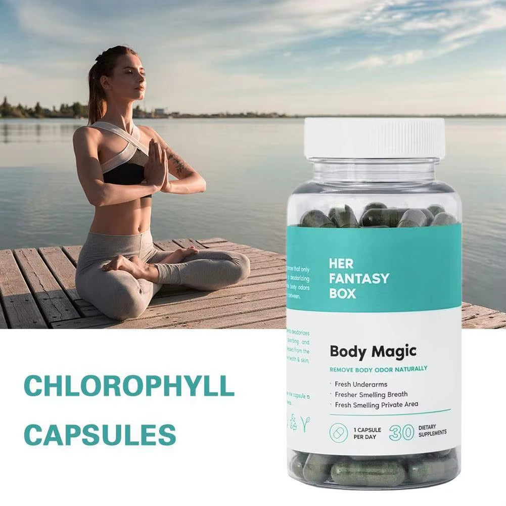 Chlorophyll Capsules Natural Body Odor Eliminator Supplement Internal Deodorant for Bad Breath & Sweat 30 Vegan Capsules